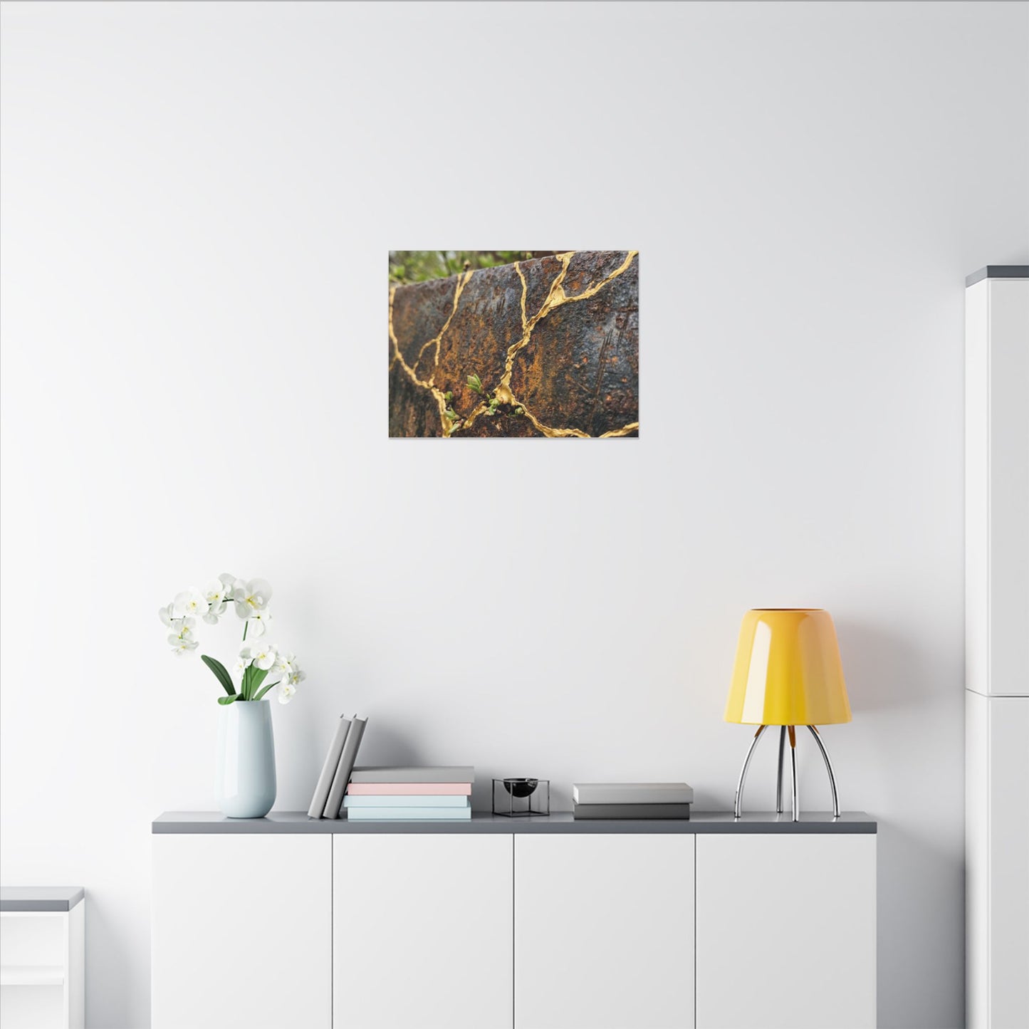 Mono No Aware Rust Patina Canvas Art - Kintsugi Gold Repair