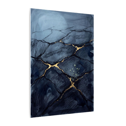 Mono No Aware Cracked Earth Canvas Art - Dark Japandi Charcoal Ink