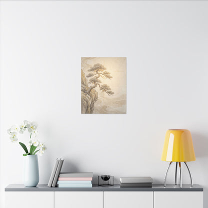 Winter Pine Tree Japanese Pattern Canvas Art | Elegant Decor