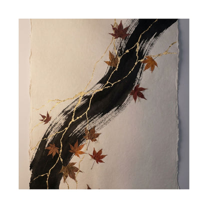 Ink Brushstroke Autumn Wall Art Print | Kintsugi Resilient Design