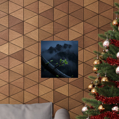 Kanso Mountain Mist Wall Art Print - Dark Japandi Moody Minimal