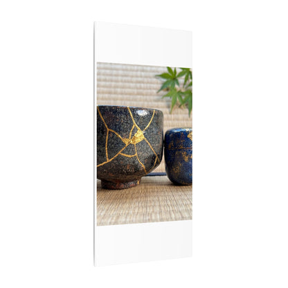Tea Ceremony Crackle Gold Canvas Art | Philosophical Kintsugi Art