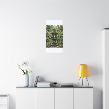 Neutral Stone Lantern Canvas Art - Japanese Pattern Japandi