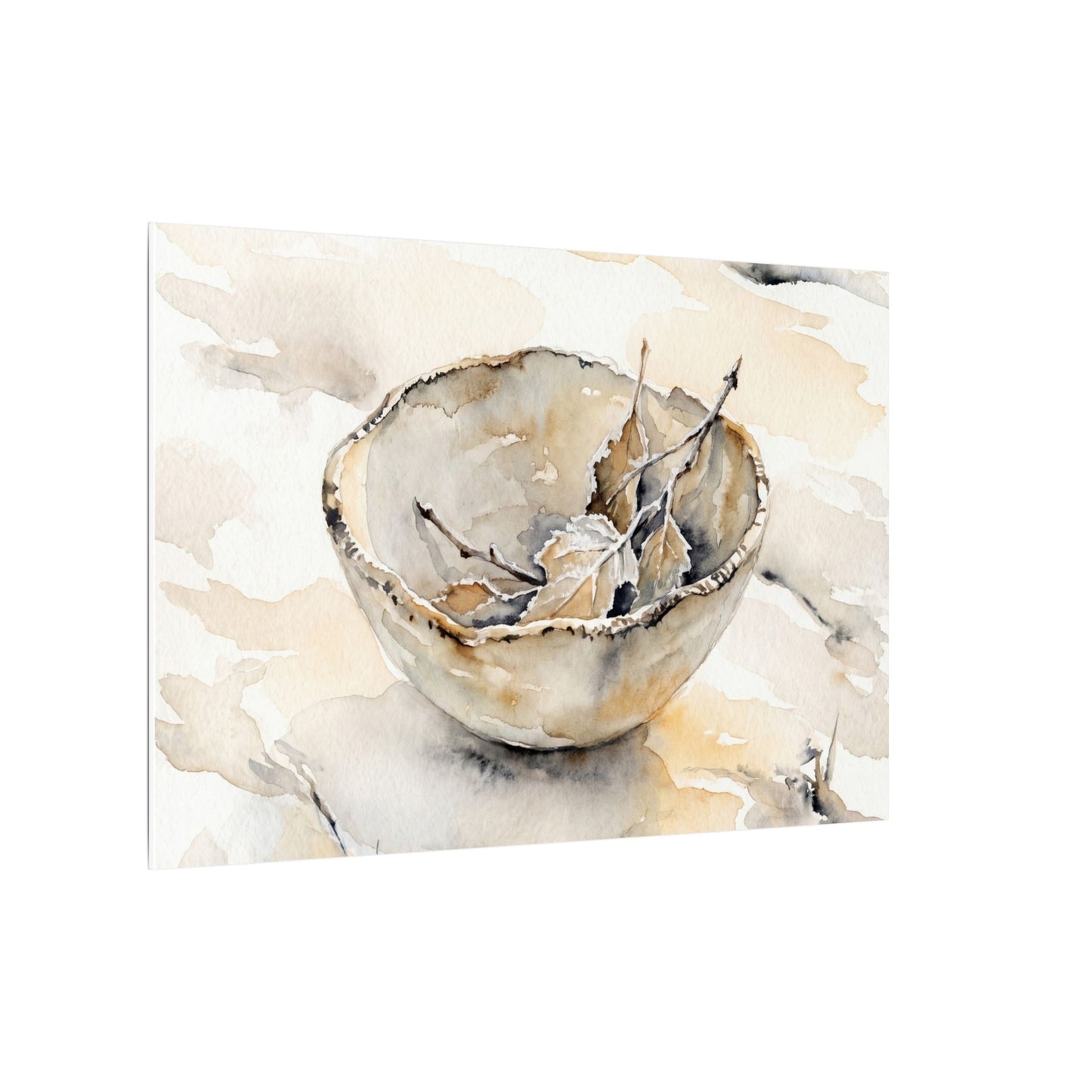 Ceramic Bowl Canvas Art | Winter Japandi Watercolor Art