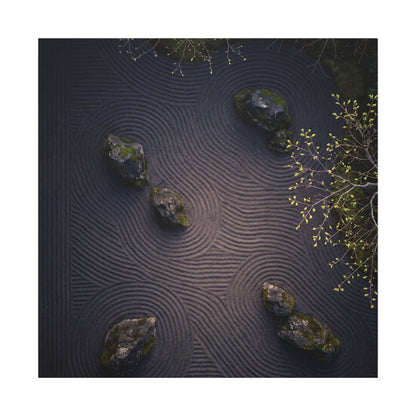 Dark Japandi Rock Garden in Dawn | Shadow Zen Canvas Art