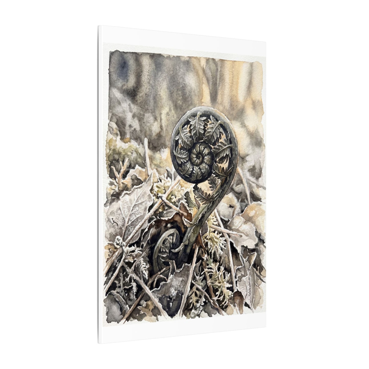 Japandi Fern Unfurling in Golden Hour | Watercolor Canvas Art