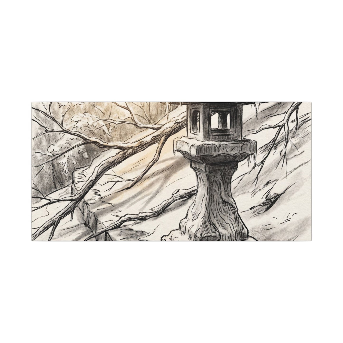 Golden Hour Stone Lantern Canvas Art - Japandi Kanso