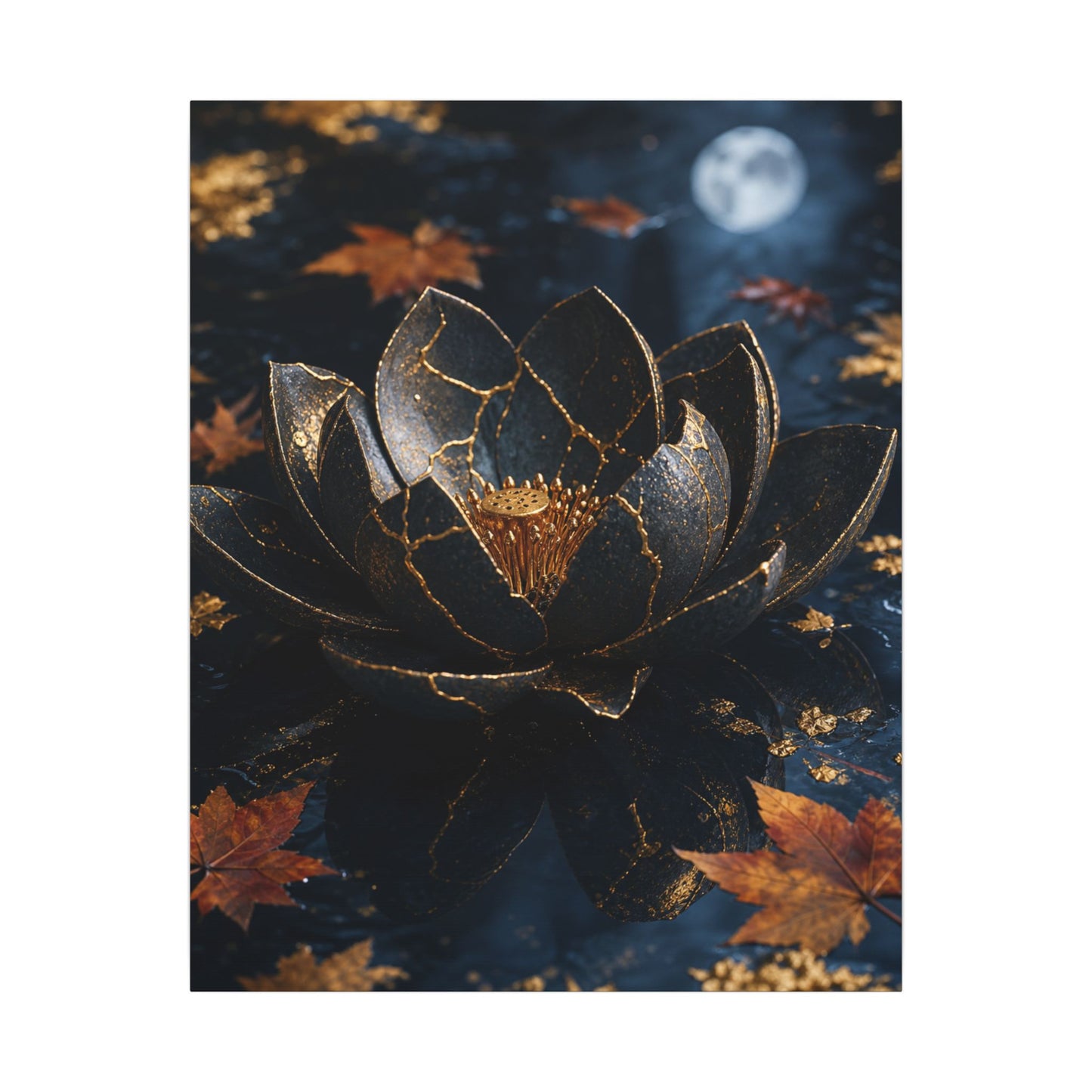 Moonlight Lotus Flower Canvas Art - Kintsugi Fukinsei