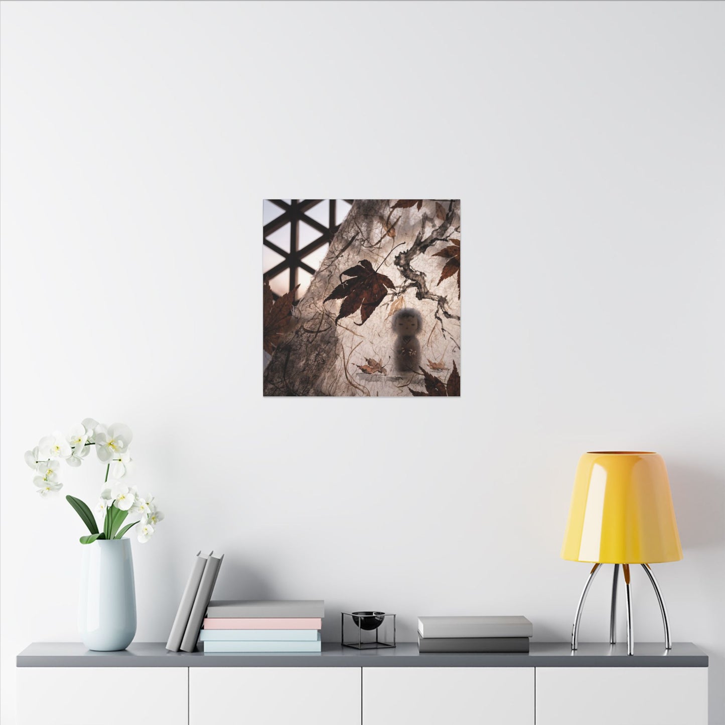 Shoji Screen Autumn Canvas Art | Dark Japandi Atmospheric Design