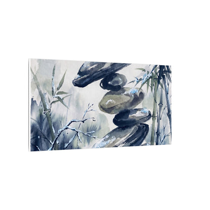 Zen River Stones in Moonlight | Sumi E Canvas Art