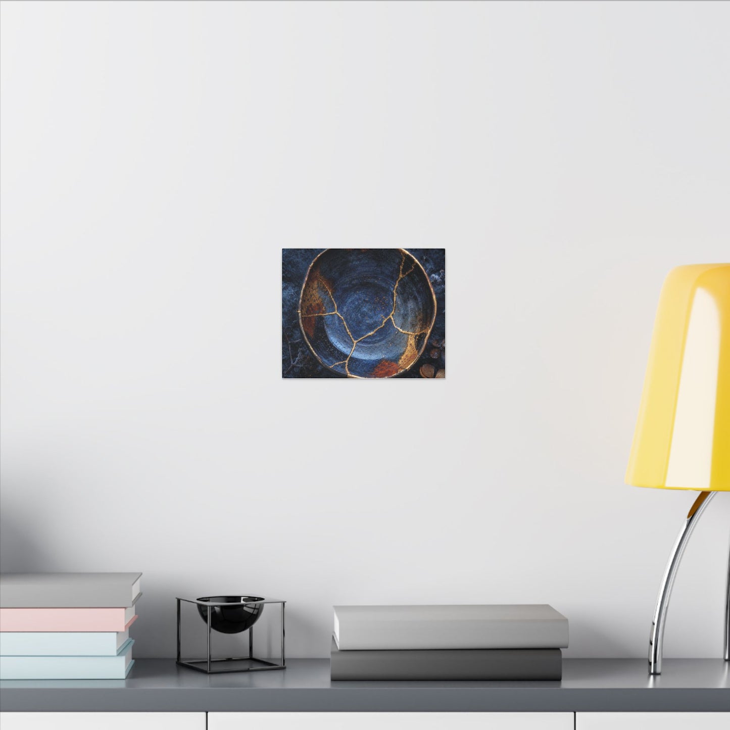 Kintsugi Ceramic Bowl in Moonlight | Crackle Gold Canvas Art