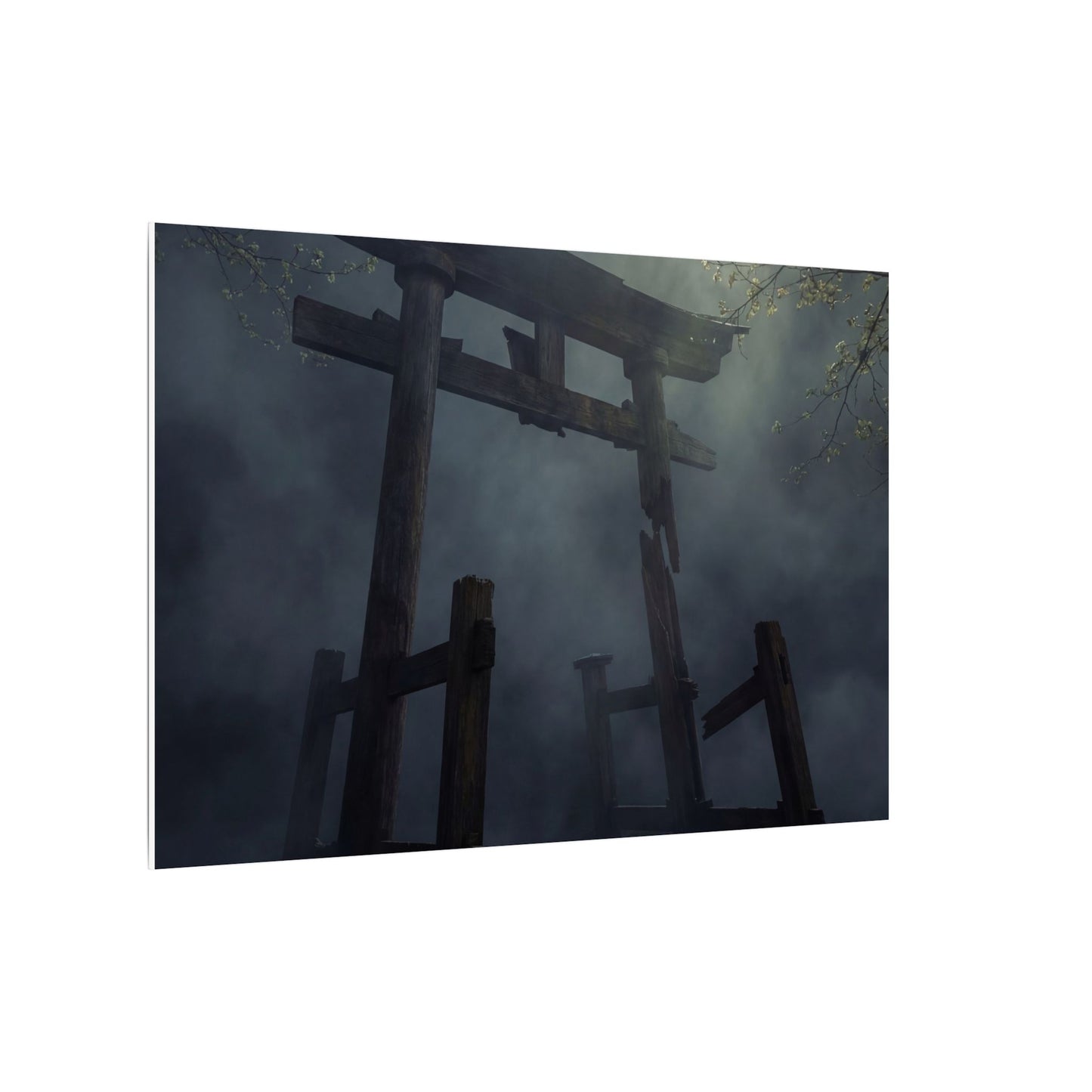 Dark Japandi Torii Gate in Dappled | Moody Minimal Canvas Art