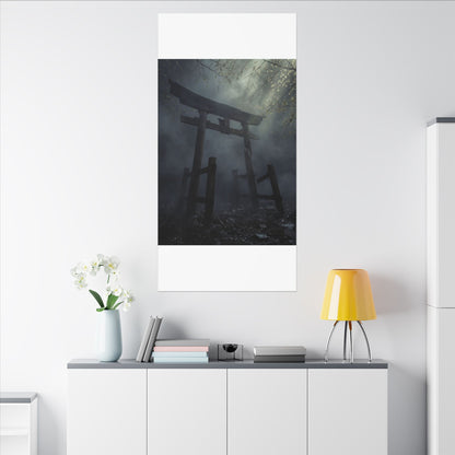 Dark Japandi Torii Gate in Dappled | Moody Minimal Canvas Art