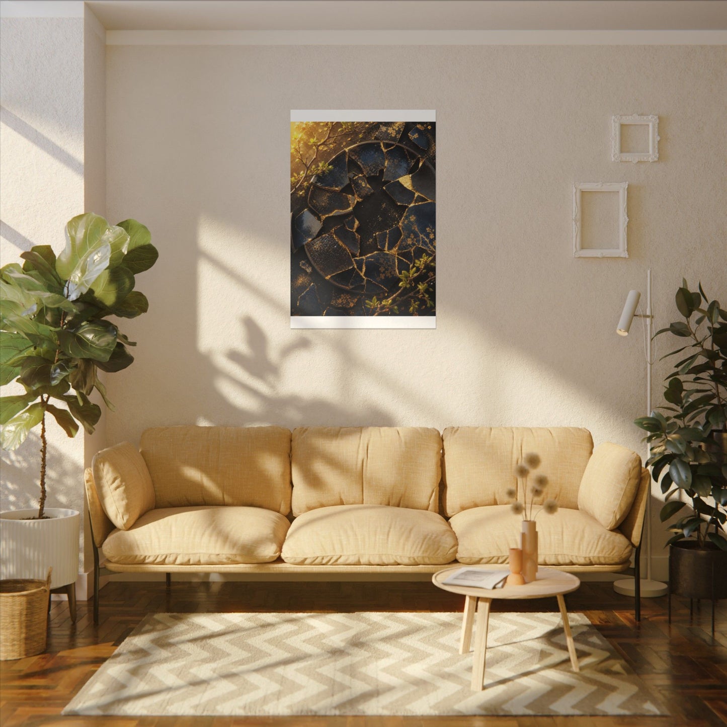 Golden Hour Broken Pottery Canvas Art - Kintsugi Ma