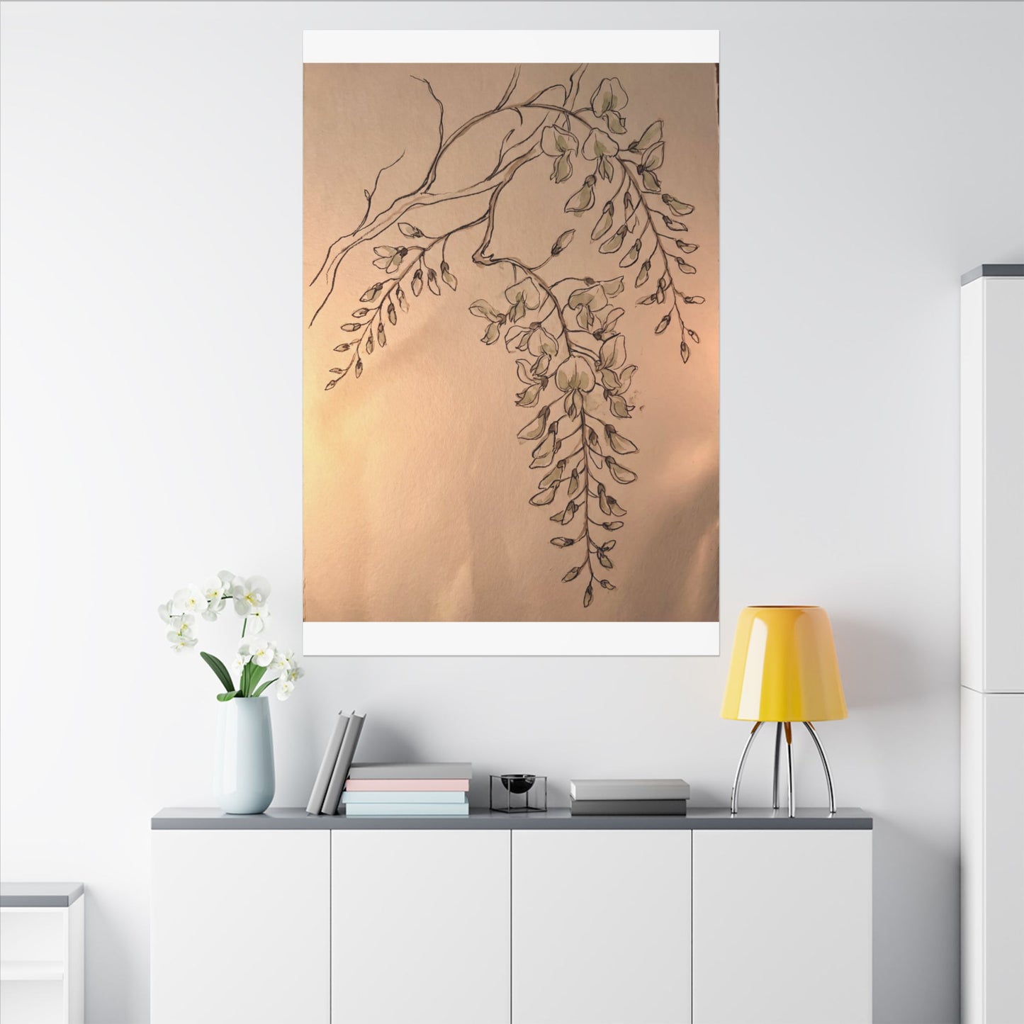 Japandi Wisteria in Candlelight | Minimal Line Canvas Art