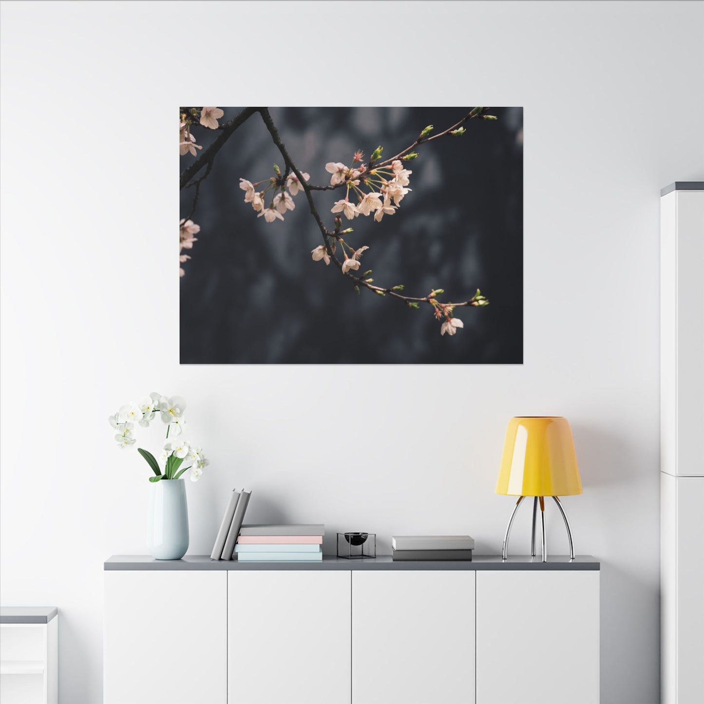 Cherry Blossom Moody Minimal Canvas Art | Bold Dark Japandi Art