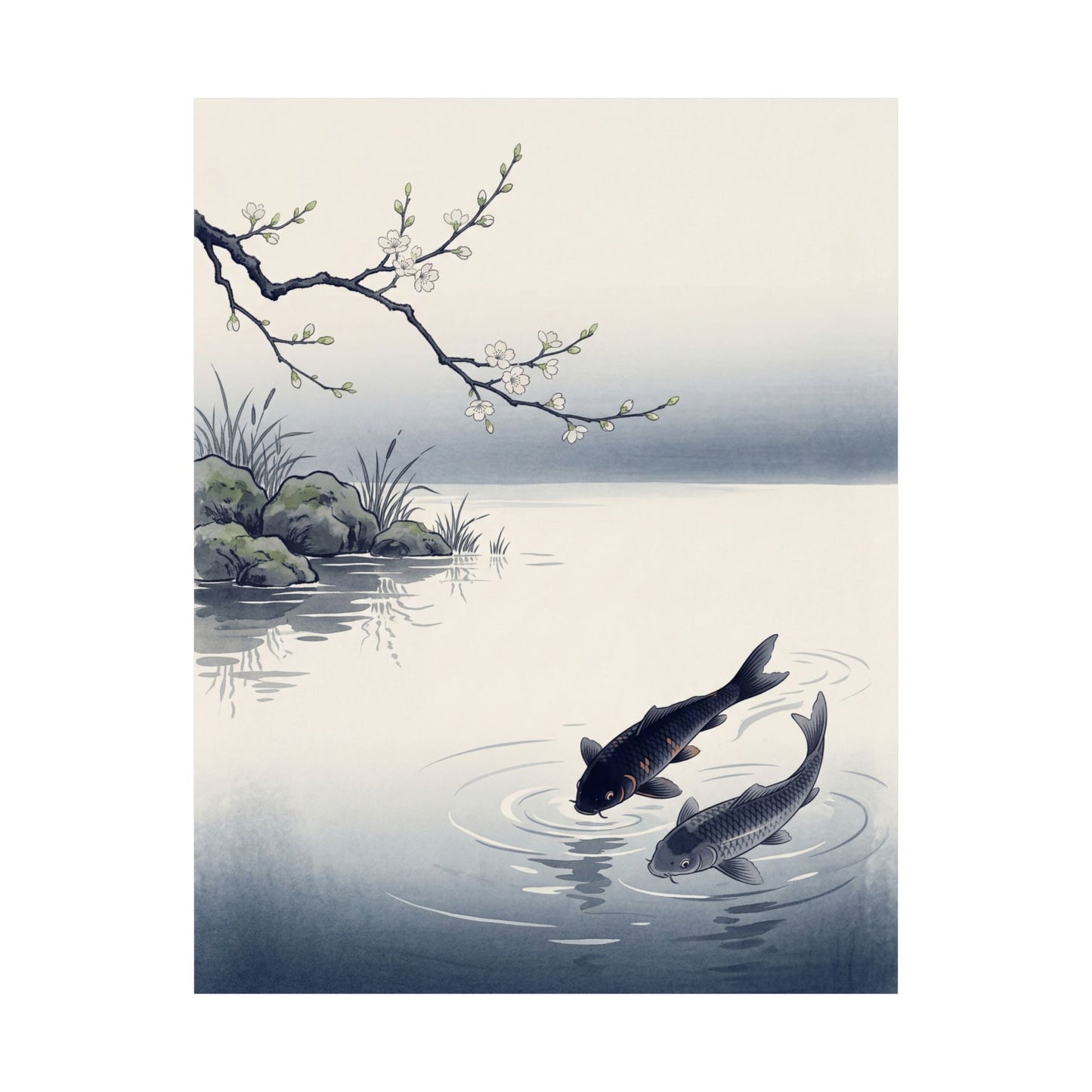 Calm Koi Pond Wall Art Print - Ukiyo E Inspired Zen
