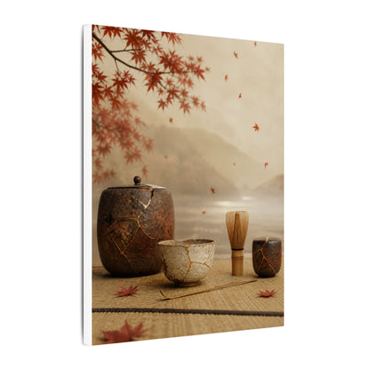Tea Ceremony Canvas Art | Autumn Kintsugi Gold Vein Art
