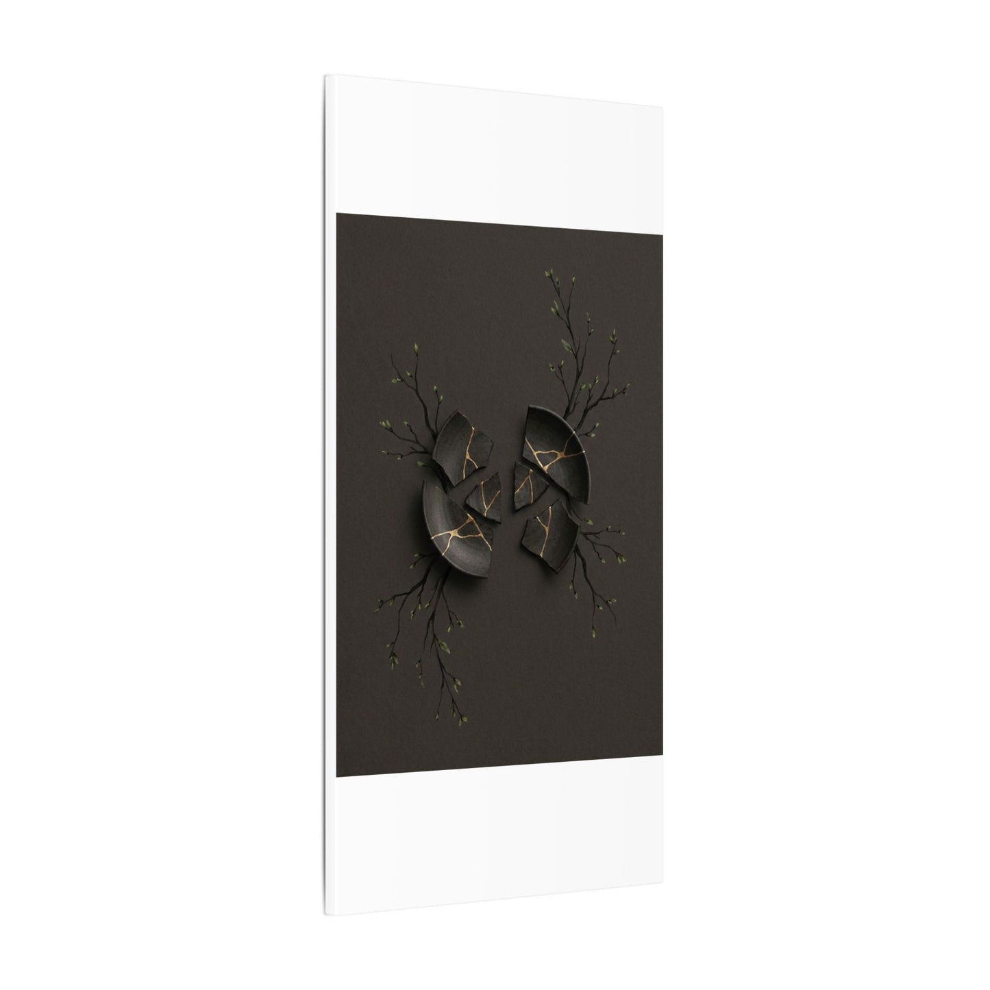 Sophisticated Broken Pottery Canvas Art - Charcoal Ink Dark Japandi