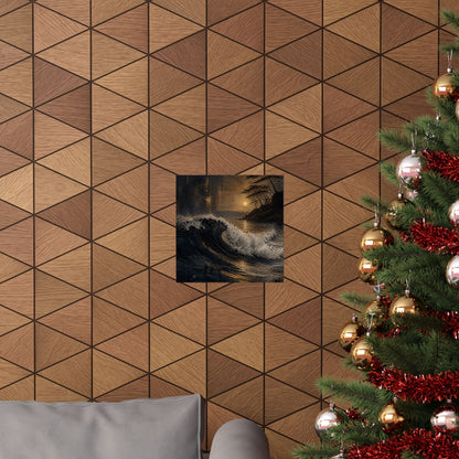 Dark Japandi Ocean Wave in Golden Hour | Dark Texture Wall Art Print