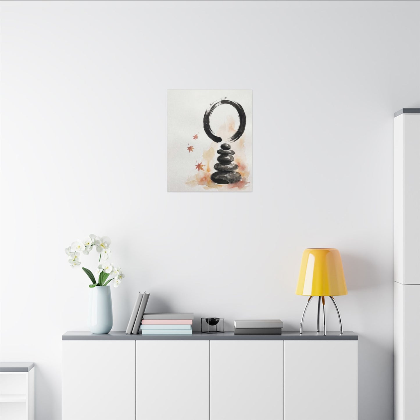 River Stones Canvas Art | Autumn Zen Enso Art
