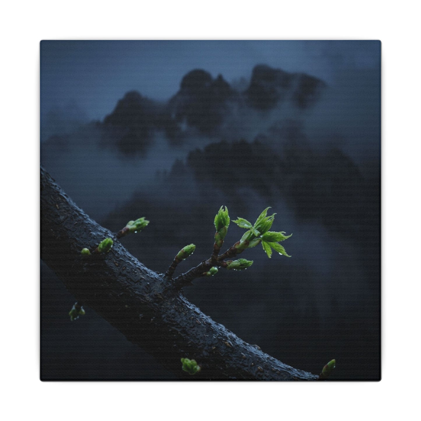 Moonlight Mountain Mist Canvas Art - Dark Japandi Kanso