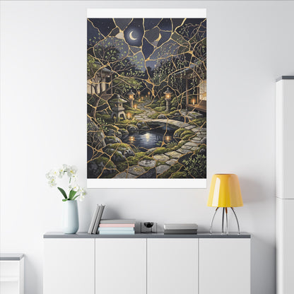 Kintsugi Moonlit Garden in Candlelight | Gold Vein Canvas Art