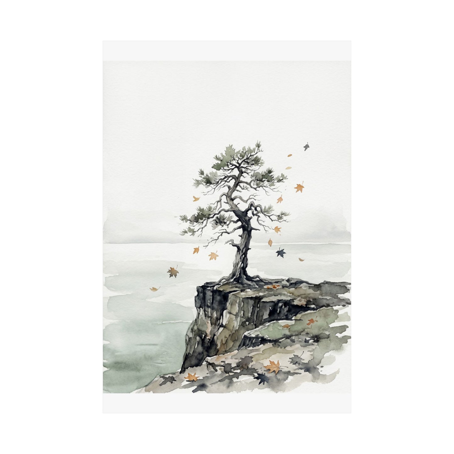Autumn Pine Tree Watercolor Wall Art Print | Earthy Decor