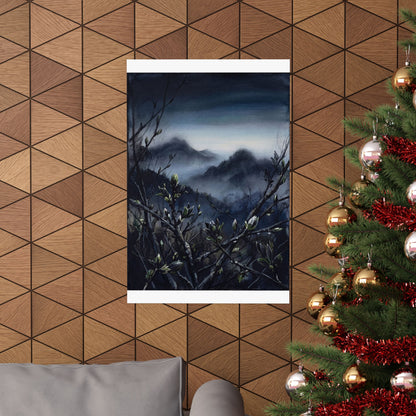 Mountain Mist Wall Art Print | Spring Dark Japandi Dark Texture Art