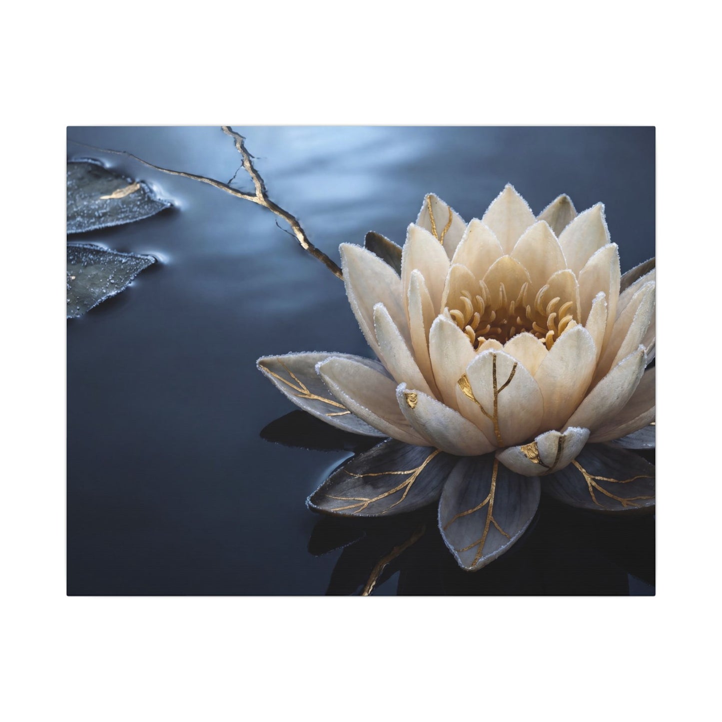 Beautiful Lotus Flower Canvas Art - Gold Vein Kintsugi