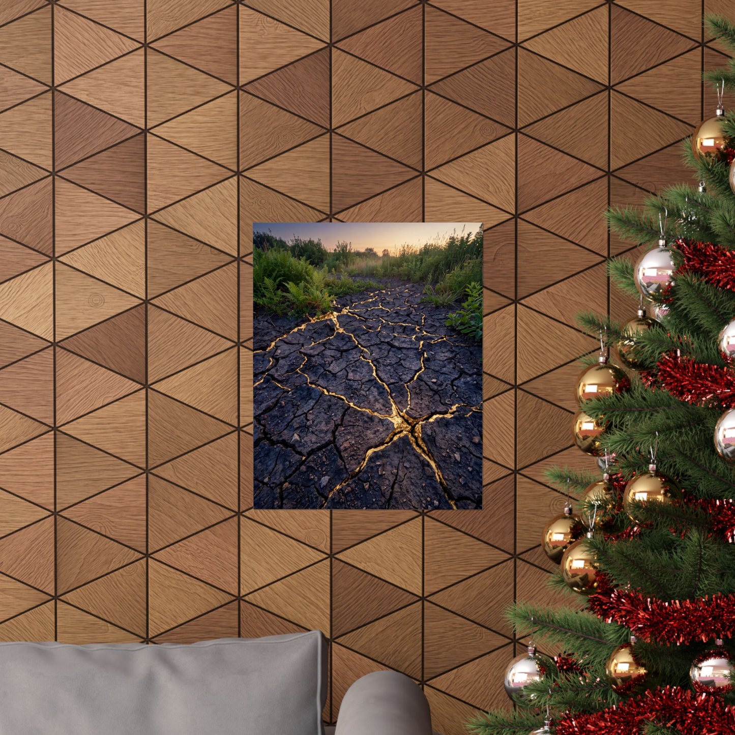 Cracked Earth Crackle Gold Wall Art Print | Beautiful Kintsugi Art