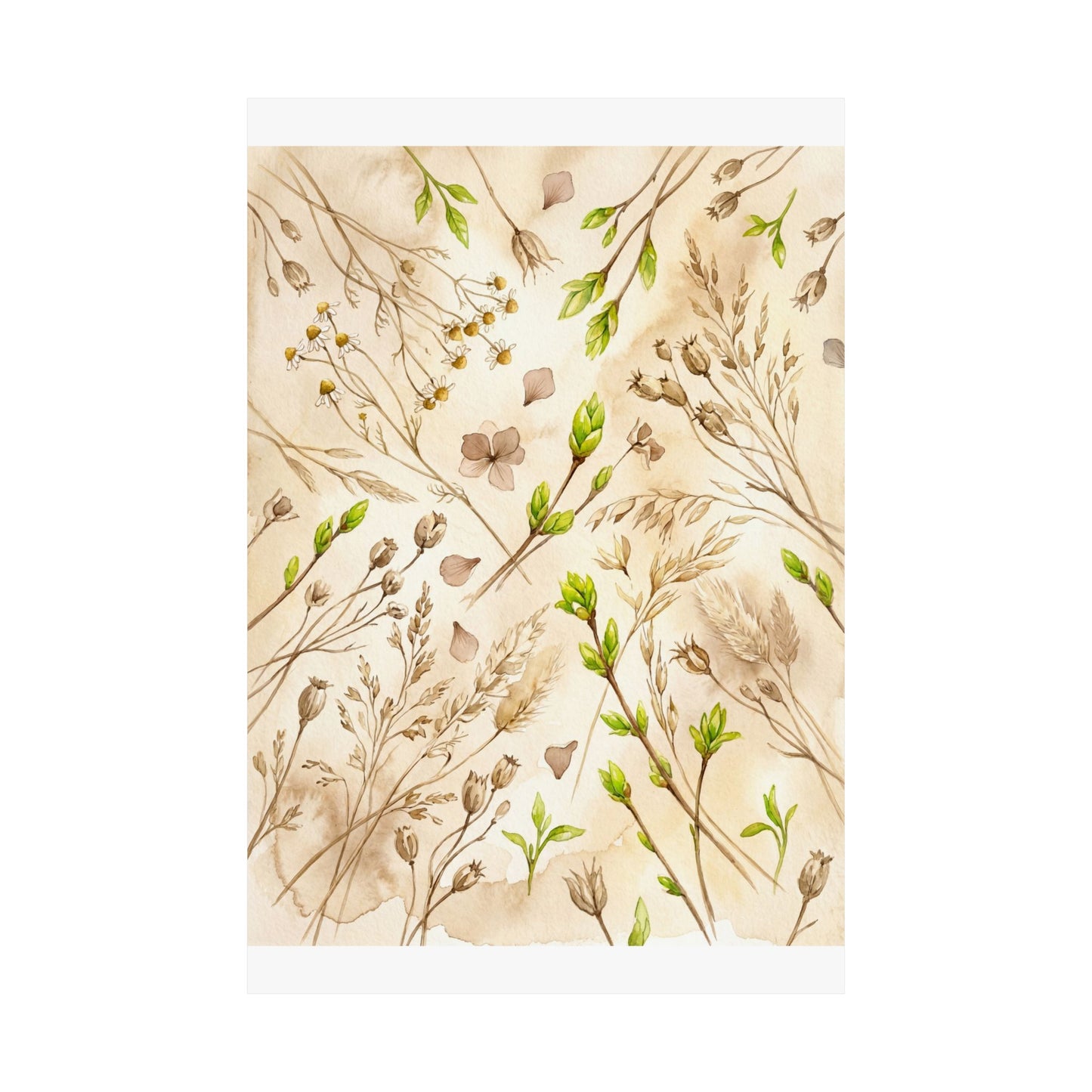 Spring Dried Flowers Watercolor Wall Art Print | Elegant Decor