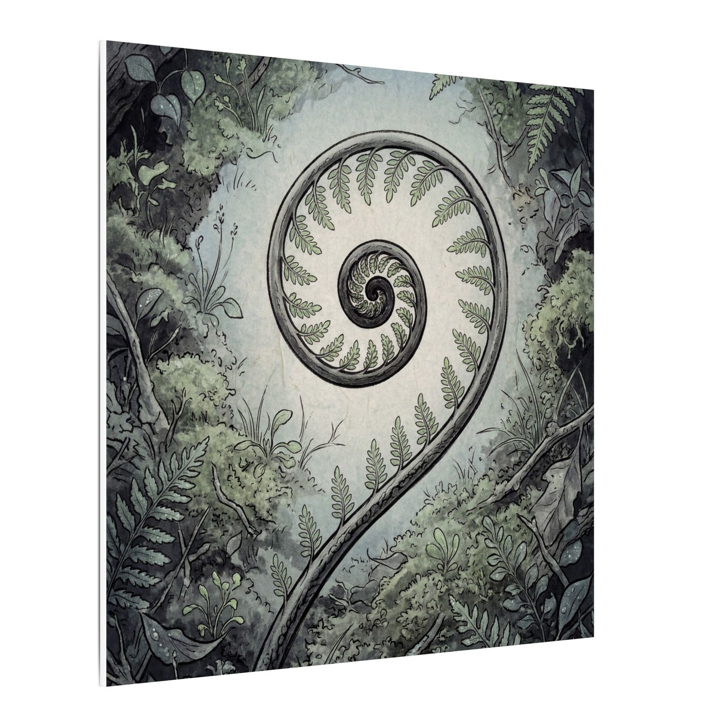Zen Fern Unfurling in Dawn | Ukiyo E Inspired Canvas Art