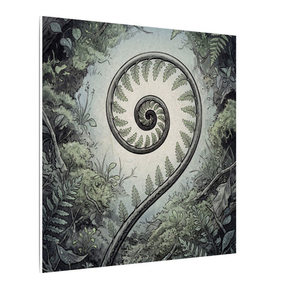 Zen Fern Unfurling in Dawn | Ukiyo E Inspired Canvas Art