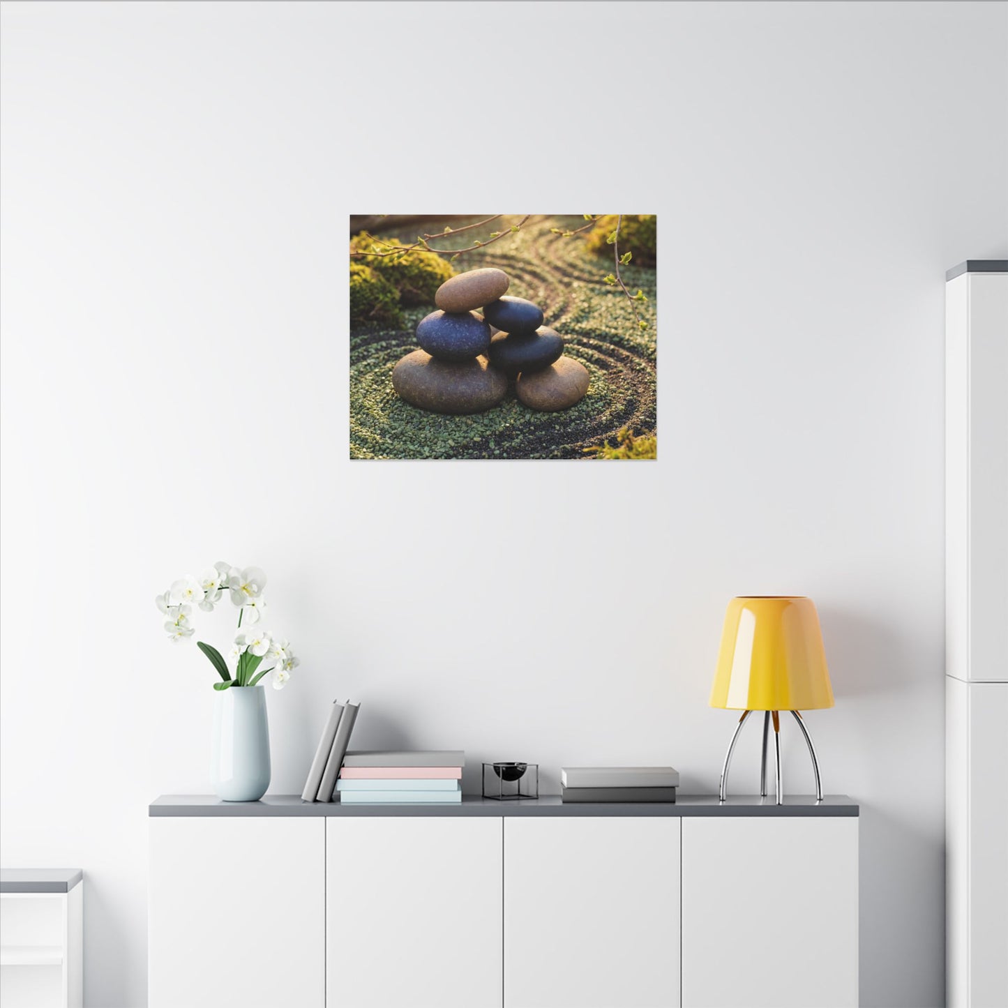 Zen River Stones in Golden Hour | Karesansui Canvas Art