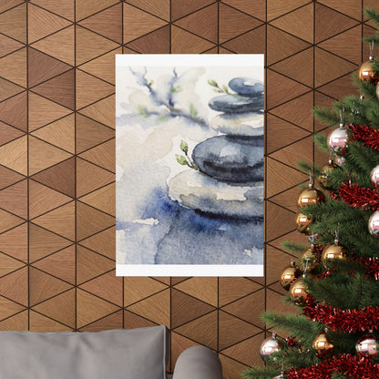 Spring River Stones Watercolor Wall Art Print | Neutral Decor