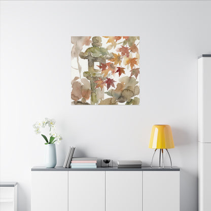 Stone Lantern Watercolor Canvas Art | Earthy Japandi Art