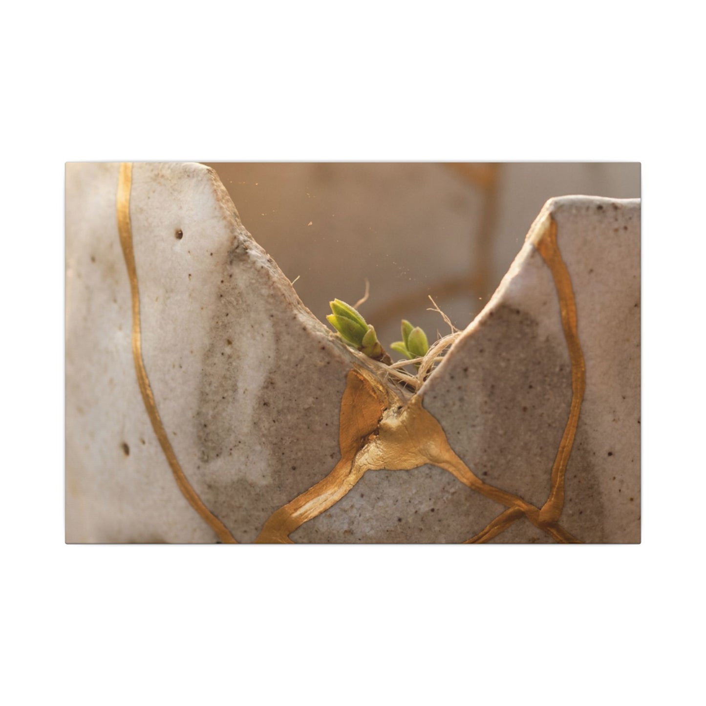 Golden Hour Broken Pottery Canvas Art - Japandi Kanso