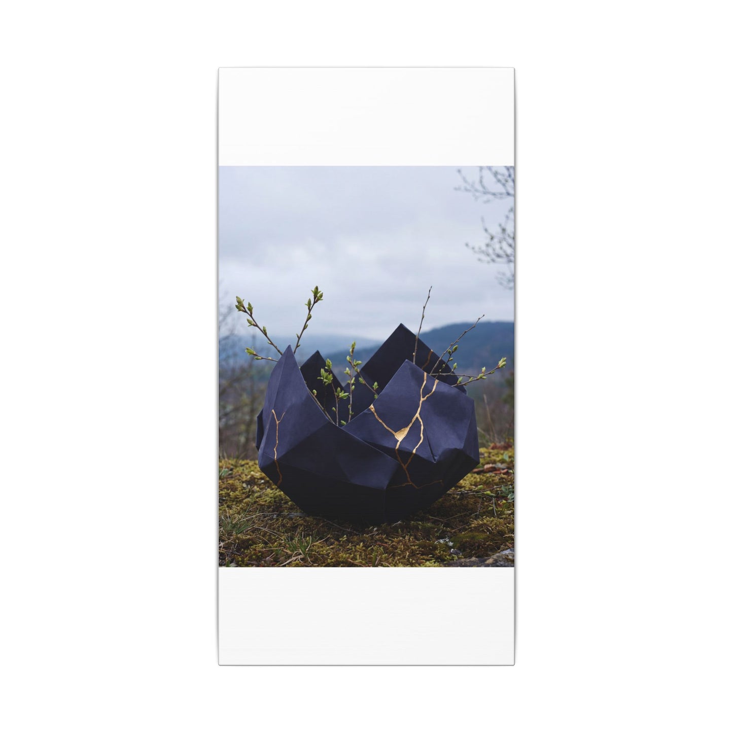 Paper Fold Canvas Art | Spring Kintsugi Gold Repair Art