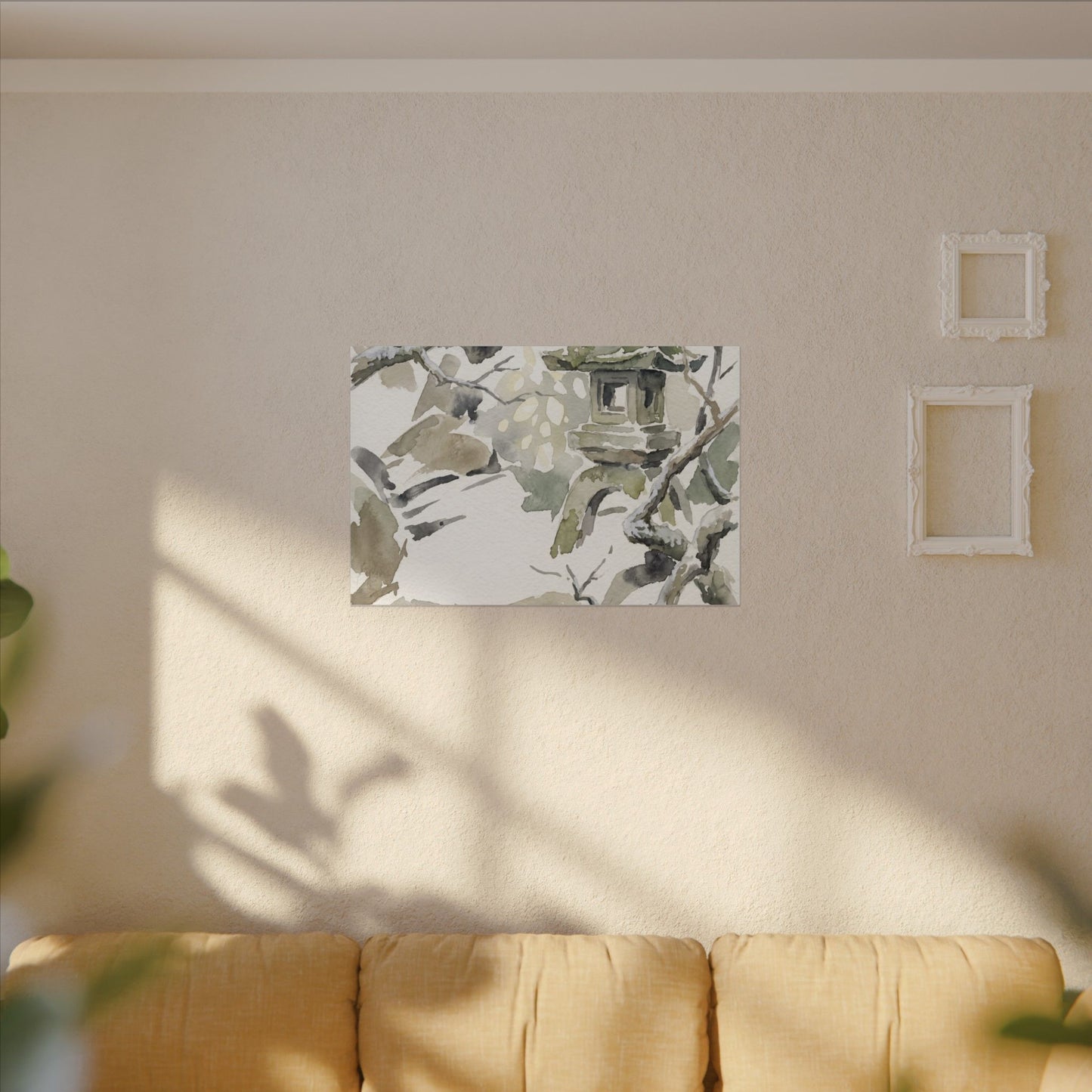 Elegant Stone Lantern Canvas Art - Watercolor Japandi