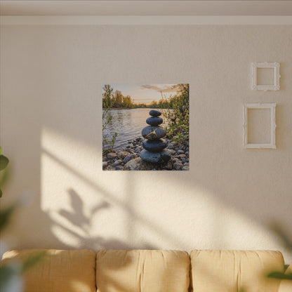 Kintsugi River Stones in Golden Hour | Gold Vein Canvas Art
