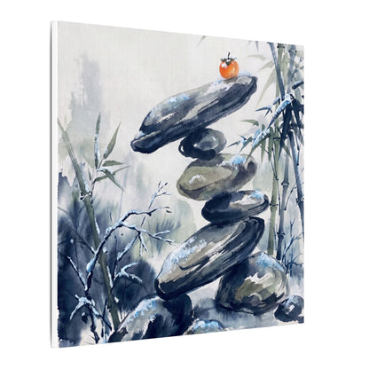 Zen River Stones in Moonlight | Sumi E Canvas Art