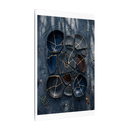 Dark Japandi Broken Pottery in Dappled | Shadow Zen Canvas Art