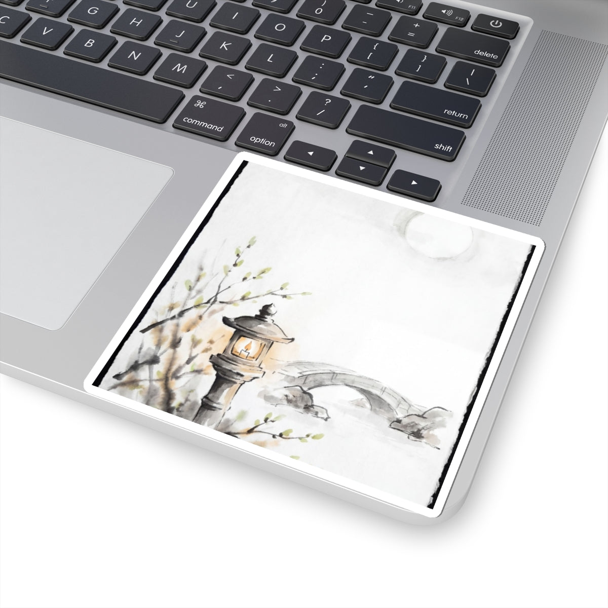 Spring Moonlit Garden Sumi E Sticker | Serene Decor Art Print