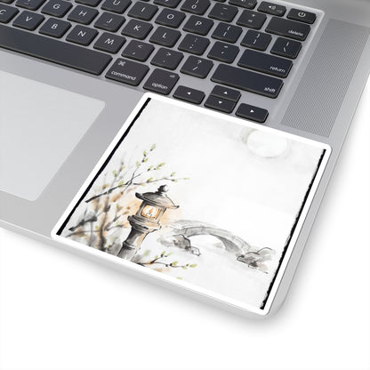 Spring Moonlit Garden Sumi E Sticker | Serene Decor Art Print