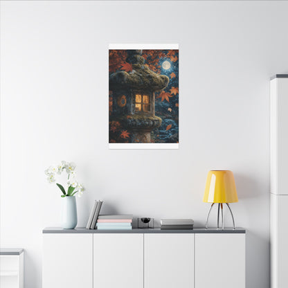 Autumn Stone Lantern Forest Whimsy Canvas Art | Earthy Decor