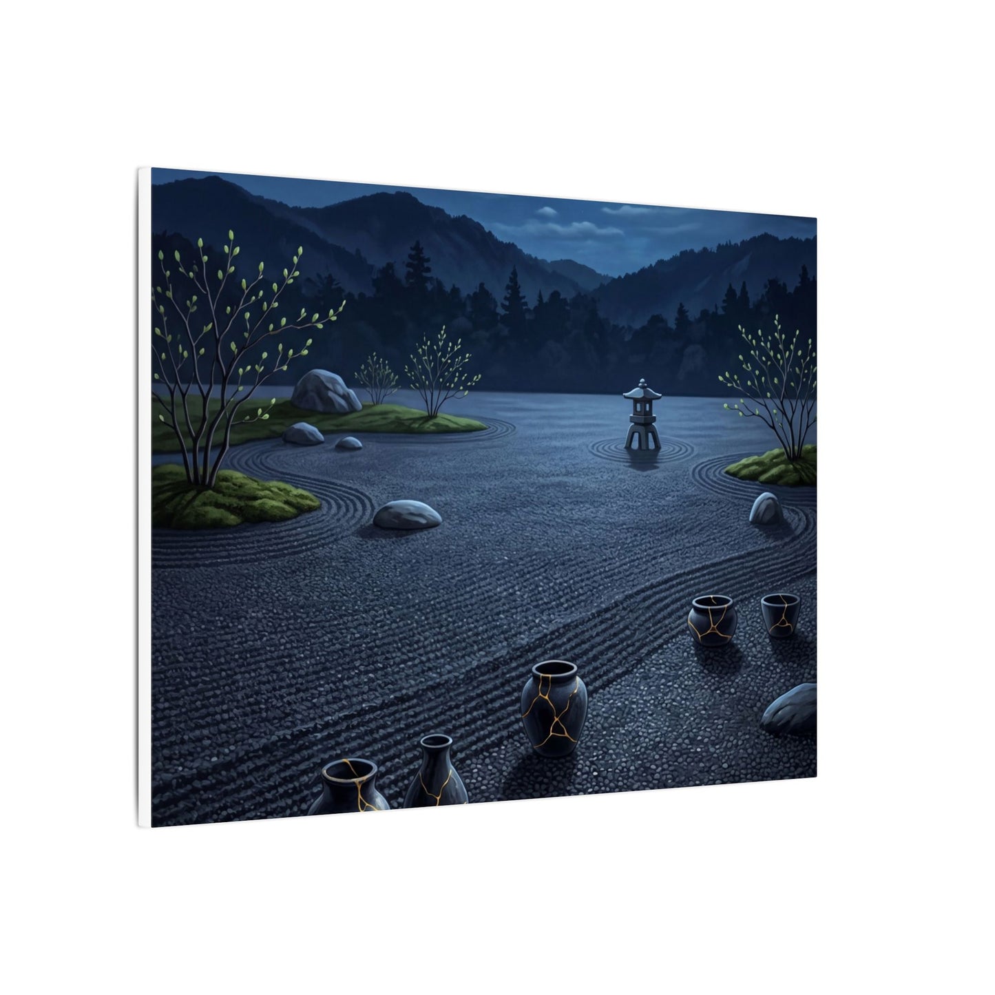Kintsugi Moonlit Garden in Moonlight | Gold Repair Canvas Art