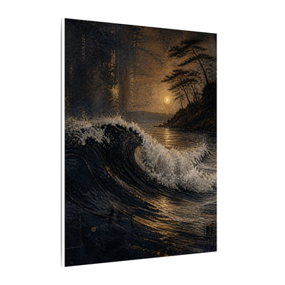Ocean Wave Dark Texture Canvas Art | Bold Dark Japandi Art