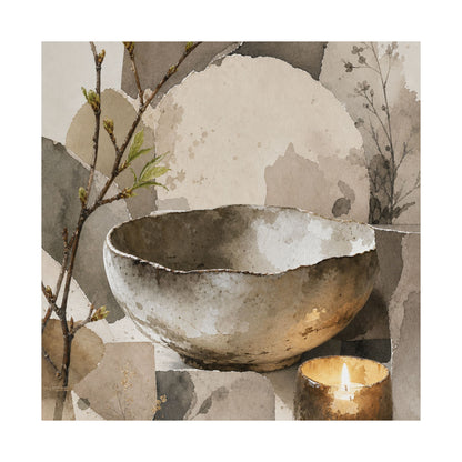 Candlelight Ceramic Bowl Wall Art Print - Japandi Fukinsei
