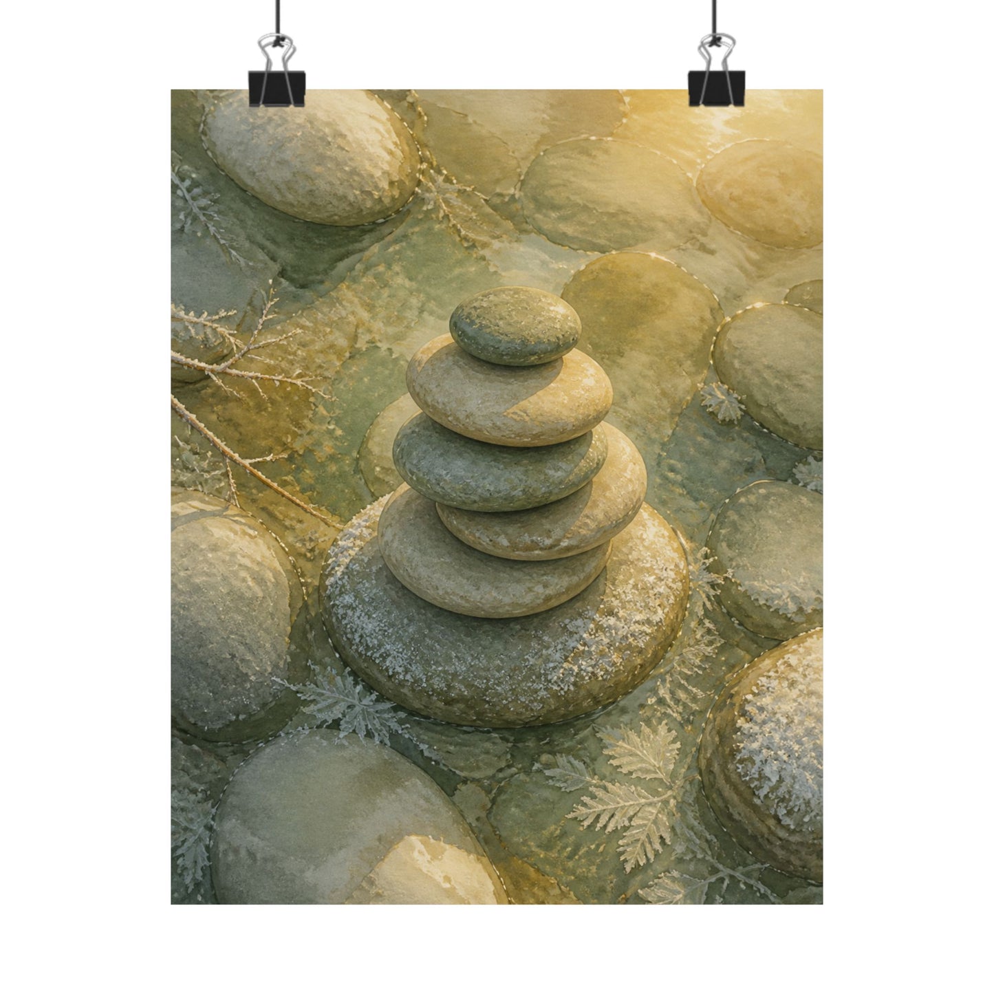 Neutral River Stones Wall Art Print - Watercolor Japandi